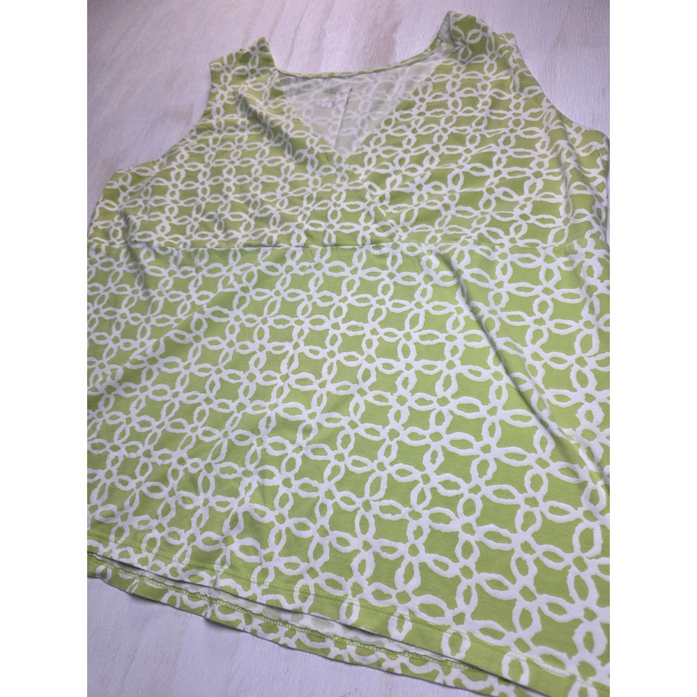 Merona Women Lime Green White Geometric Surplice V-Neck Sleeveless Tank Top S